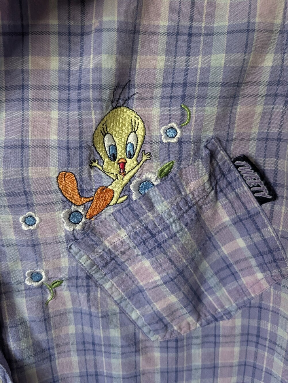 Looney Tunes Vintage Plaid Tweety Button Down Shirt - Picture 3 of 6